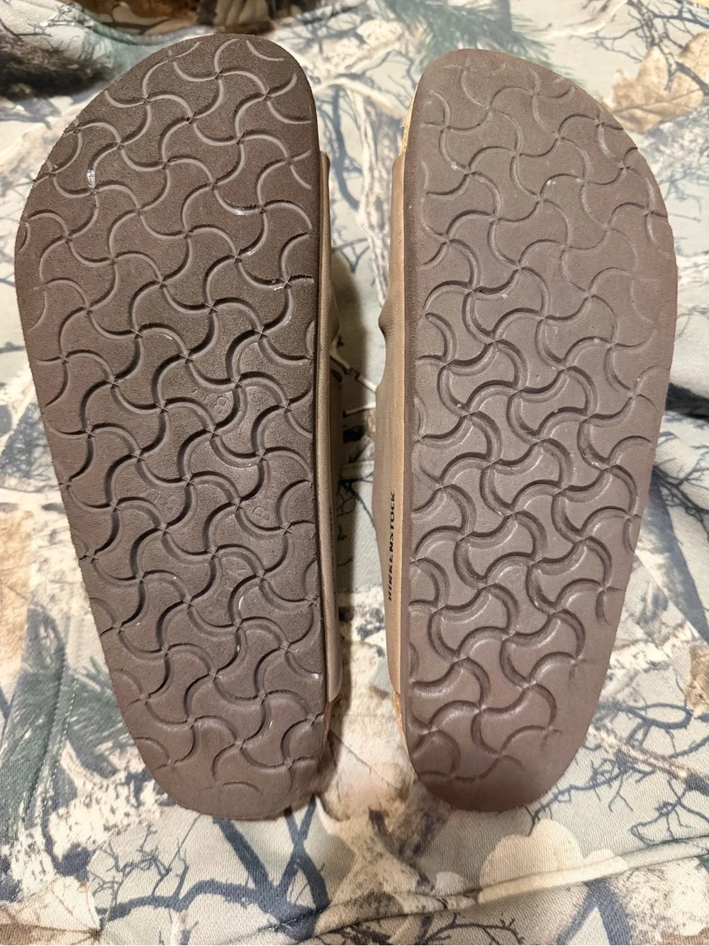 Men’s Birkenstock Brown Two-Strap Arizona Sandals with Copper Buckles